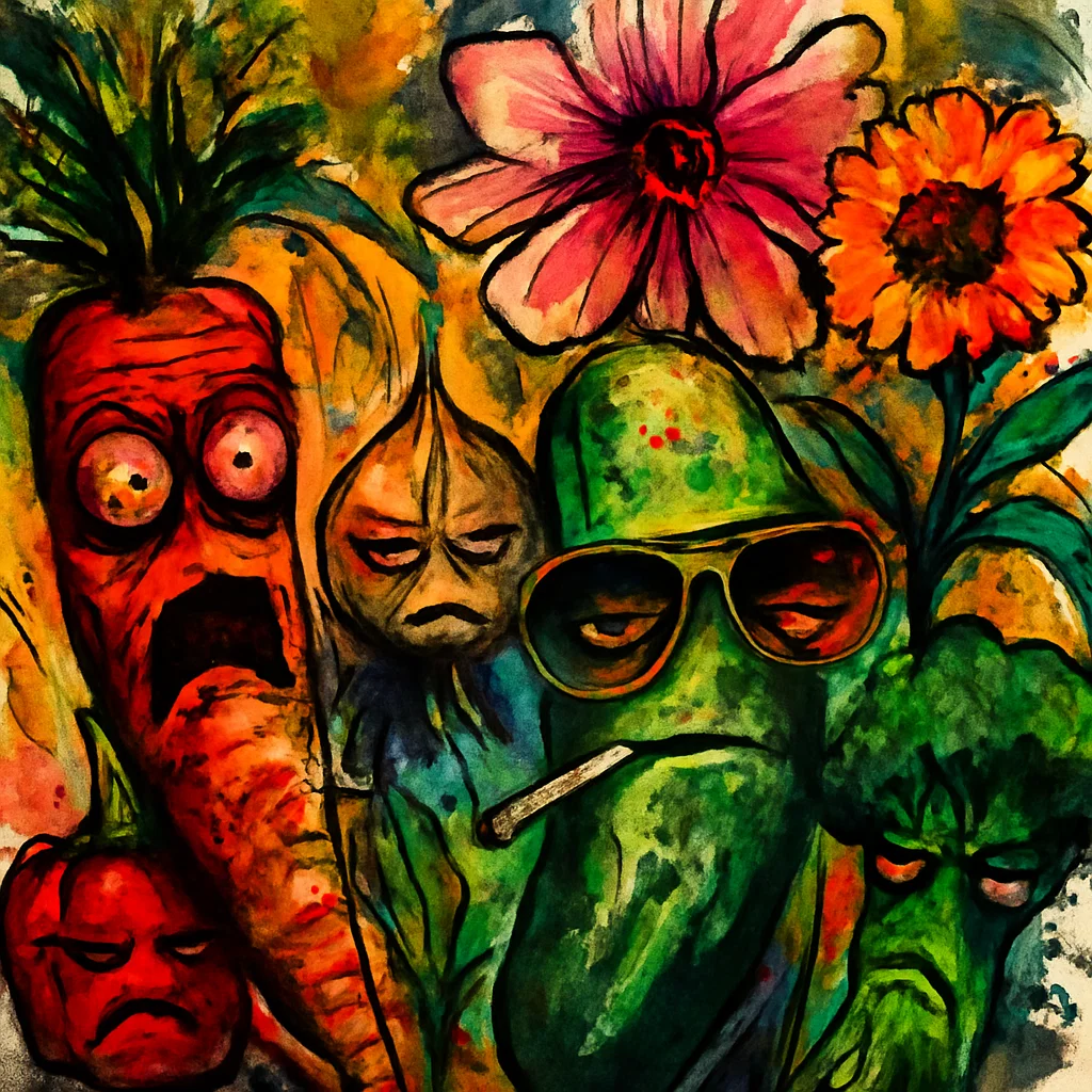 Art of vegetables wearing sunglasses